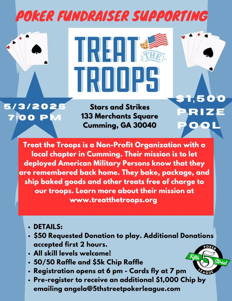 Poker Fundraiser Benefiting Treat the Troops - Stars and Strikes at 5thstreetpoker.com
